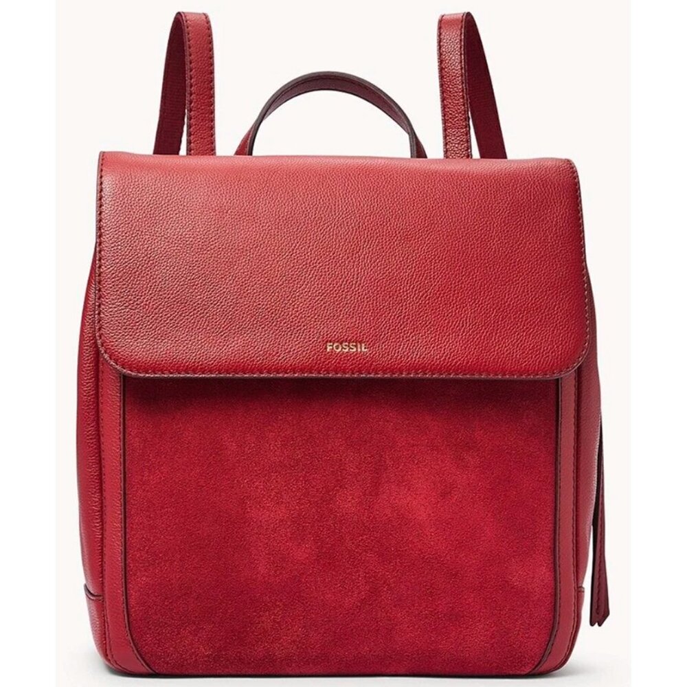 S Fossil Claire Dark Red Leather & Suede Backpack SHB3045627 NWT $200 Retail
